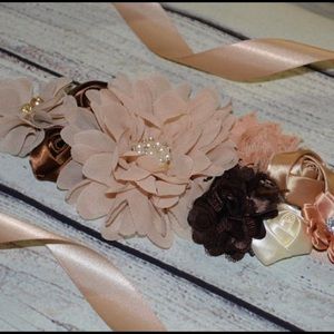 Brown Tan Ivory Fall Maternity Sash Baby Shower